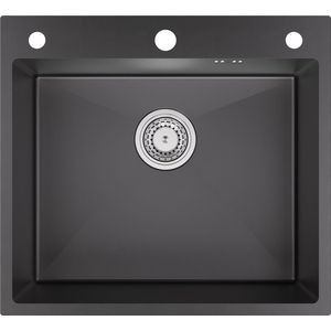 Auralum max Spoelbak Antraciet 54x49CM - Spoelbak Keuken - Spoelbak Met Kraangat - Spoelbakken Keuken - Wasbak Keuken