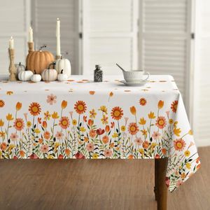 Herfst tafellinnen, 130 x 220 cm, oogstfeest, aquarel, madeliefjes, tafelkleed voor feest, picknick, diner, decoratie
