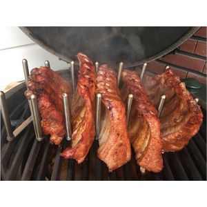 Spareribs Houder Rek BBQ RVS verstelbaar 8 tot 75cm, 6-7 racks, spare rib rack barbecue grill oven