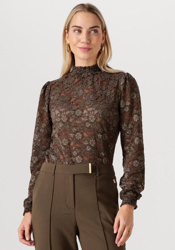 Tory - Top - Spicy Chocolate - Lange Mouwen - Semi-transparant Kanten Stof