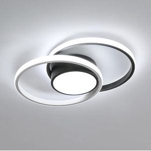 Delaveek-Moderne Creatieve Dubbele Ronde LED Plafondlamp-42W 4725LM-Koel Wit 6500K-Acryl-Zwart-Bedkamer, Woonkamer, Hal