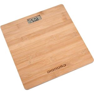 Weegschaal - Bamboe Digitale Personenweegschaal - Max 180KG - Anti Slip Voetjes - Meet in KG-LB en ST
