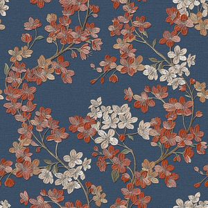 Dutch Wallcoverings - Grace Cherry blossom blue/copper - vliesbehang - 10m x 53cm - GR322206