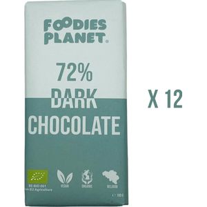 FOODIES-PLANET® 72% Pure Belgische Chocolade - Vegan - Biologisch - Chocola - 12 x 100 gram