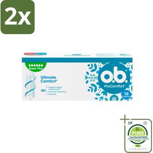 o.b. Tampons - ProComfort Super Plus - Voor Extra Bescherming & Comfort - 16 Tampons - Voordeelverpakking - 2 stuks - Menstruatieschijfjes - Tampons
