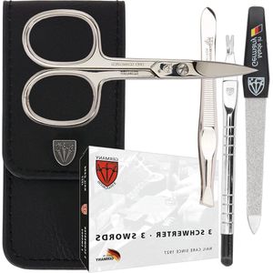 4-piece nail care set 'Modena' | Manicure and pedicure set in real leather case MADE IN GERMANY Colour: Black | Contents: Nail scissors tweezers sapphire nail file and DREI SCHWERTER.