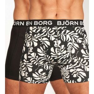 Björn Borg Cotton Stretch boxers - heren boxers normale lengte (2-pack) - zwart en print - Maat: S