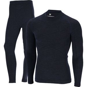 Xtreme Thermoset Heren - Merino Wol - Thermoshirt + Thermolegging - Navy Melange - Maat XXL