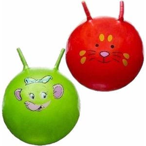 2x stuks speelgoed Skippyballen met dieren gezicht rood en groen 46 cm - Buitenspeelgoed