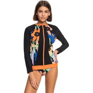 Roxy - UV Lycra Rashvest voor dames - Lange mouw met rits - Heather - UPF50 - Anthracite Flower Jammin - maat M (38)