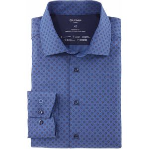 OLYMP 24/7 modern fit overhemd - twill - blauw met roestbruin dessin - Strijkvriendelijk - Boordmaat: 46