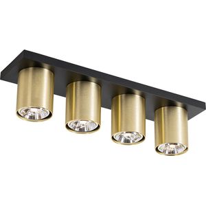 QAZQA tubo - Moderne Plafondspot | Spotje | Opbouwspot - 4 lichts - L 48 cm - Zwart Goud - Woonkamer | Slaapkamer | Keuken