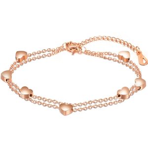 Armband met hartjes rosegoud verguld - Armband dames met hartje - Bedelarmband met hart - Met geschenkverpakking - 15cm t/m 21cm