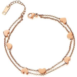 Armband met hartjes rosegoud verguld - Armband dames met hartje - Bedelarmband met hart - Met geschenkverpakking - 15cm t/m 21cm