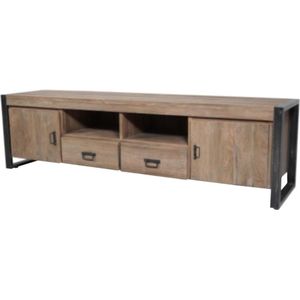 Fugees TV Kast - Mangohout - Matzwart Staal - 200x45x55