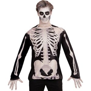 Widmann - Spook & Skelet Kostuum - T-Shirt Lange Mouwen Berend Botje Man - Zwart, Zwart / Wit - Medium / Large - Halloween - Verkleedkleding