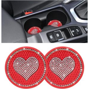 2 stuks hartvormige bling kristal universele anti-slip onderzetters voor auto's drankhouder (rood)