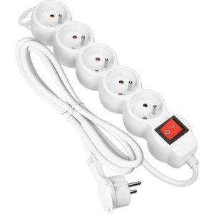 Stekkerdoos - Verlengsnoer -Verlengkabel - Met randaarde - 5 stopcontacten - 5 x 2P+E met schakelaar - 1.5 meter H05VV-F 1x1,5mm2, Imax=16A, Wit- max 3680 watt- VOOR België