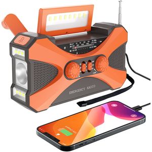 Noodradio - 10.000mAh - Powerbank Zonneenergie - Solar Opwindbaar - Noodpakket - AM, FM, WB - Zaklamp Met 3 Standen - Leeslamp - SOS Knop - Oranje