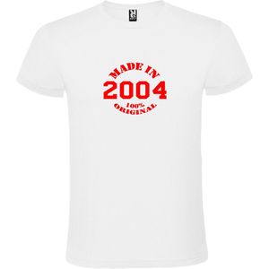 Wit T-Shirt met “Made in 2004 / 100% Original “ Afbeelding Rood Size XS
