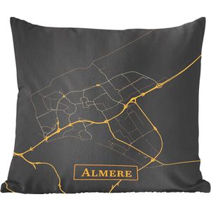 Sierkussens - Kussentjes Woonkamer - 60x60 cm - Plattegrond - Almere - Goud - Zwart - Stadskaart