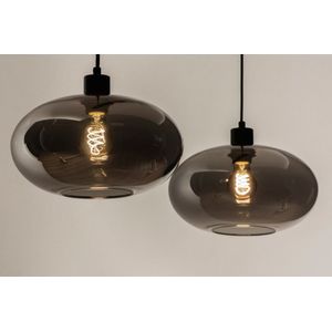 Lumidora Hanglamp 31006 - OSLO - 2 Lichts - E27 - Zwart - Grijs - Metaal
