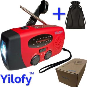 Yilofy Noodradio - Inclusief draagtas - 2026 Model - Met zonnepaneel en powerbank - 3 Oplaadmogelijkheden - Opwindbaar en Solar oplaadbaar - Ook functioneren op batterijen - Radio - Noodradio - Noodradio Opwindbare - Noodpakket - Ledlamp 72 uur