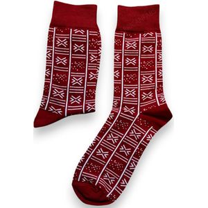 Afrikaanse sokken / Afro sokken - Donkerrode Bogolan - Afrika print kousen / Happy Colorful Socks / Vrolijke sokken Maat 35-40