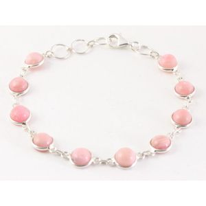 Fijne zilveren schakelarmband met roze opaal