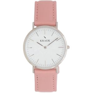 KRAEK Lisa Zilver Wit 36 mm | Dames Horloge | Roze Leren Horlogebandje | Rond | Minimaal Design