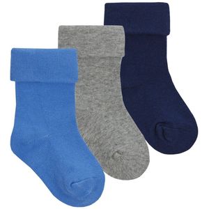 Tick Tock - 3 paar Baby Sokken met Omslag - Blauw & Wit - Maat 13-15
