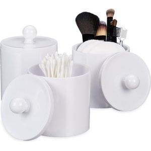 Relaxdays wattenstaafjeshouder - set van 3 - tissue box - acryl organizer - badkamer organizer - wattenschijfjeshouder - wit