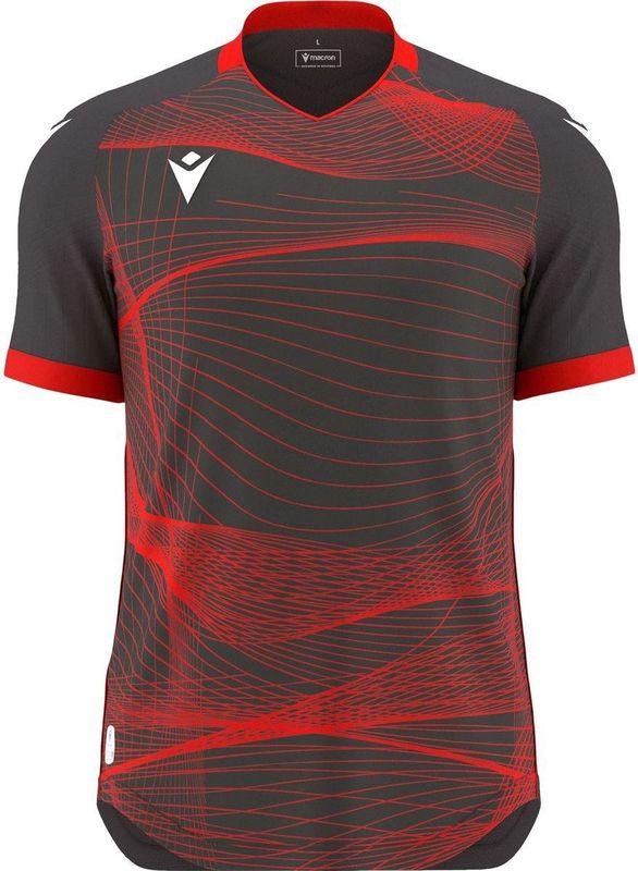 Macron Wyvern Eco Shirt Korte Mouw Kinderen - Antraciet / Fluorood | Maat: 7-8 Y