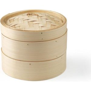 Bamboe Stoomboot 20cm Excellence Voedselstomer/Groentestomer Met Twee Niveaus - Niet Vaatwasmachinebestendig - 2 Jaar Garantie - Ideaal voor Dumplings, Dim Sum, en Gezond Koken - Duurzaam Bamboe - Traditionele Stoommand
