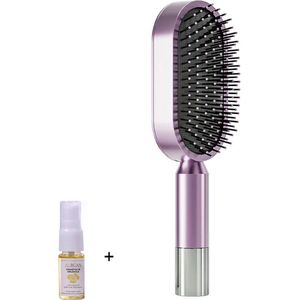 Aurgan Haarborstel Chrome - Paars – Comfortabele Luchtkussen met drainage – Droog en Nat te Gebruiken - incl 10 ml arganolie