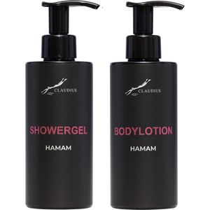 Douchepakket Hamam - Showergel + Bodylotion - 300 ml per fles - bodycare - luxe fles - set van 2 stuks - Cadeau