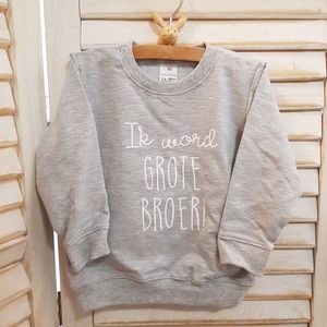 Sweater trui shirt voor kind - Ik word grote broer - Grijs - Maat 74 - Big brother - Familie uitbreiding - Zwangerschap aankondiging