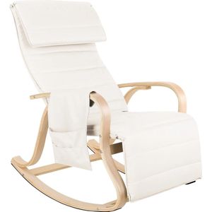 Huis-tuin online -Stoel -schommelstoel -zitmeubel - rustfauteuil- verpleegstoel- armleuningen -voetsteun - Beige wit - 65x86x100cm-