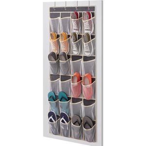 Boven de deur organisator voor schoenen, hangende plank stoffen hangende organisator met 24 zakken, schoenenrek hangende kledingkast organisator voor slaapkamer, badkamer, kast, groot, grijs