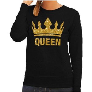 Zwarte Queen gouden glitter kroon sweater / trui dames - Zwarte Koningsdag kleding L