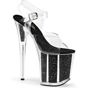 Pleaser - FLAMINGO-808G Sandaal met enkelband, Paaldans schoenen - Paaldans schoenen - 35 Shoes - Zwart/Transparant