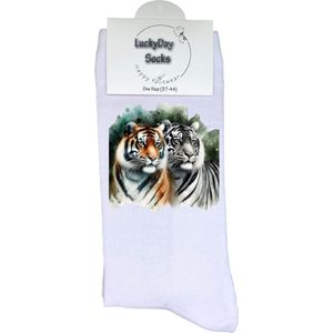 Tijgers - Opkikkertje - Grappige sokken - Valentijn cadeau - Verjaardag cadeau - Kerst cadeau - Grappige sokken - Leuke sokken - Witte tijgers - Vrolijke sokken - Wildernis - Kerst sokken - Vaderdag - Moederdag - Socks maken Happy - 37-44