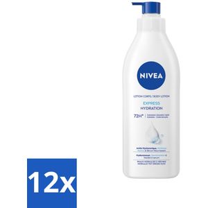 12 x Nivea - Express - Bodylotion met Pomp - Voor Normale tot Droge Huid - 72 uur Hydratatie - 400 ml - Nivea Bodylotion - Hydraterende Bodylotion - Droge Huid - Normale Huid - 72 Uur Hydratatie