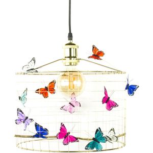 Hanglamp Kinderkamer met Vlinders-GOUD-Kinder hanglampen-Hanglamp kinderkamer goudkleurig-lamp met vlinders-vlinderlamp-lamp babykamer-lamp kinderkamer-lamp meisjeskamer-Ø30cm.