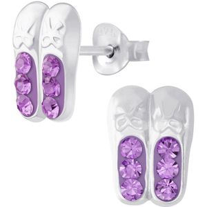 Joy|S - Zilveren ballerina ballet schoentjes oorbellen paars kristal