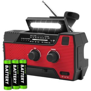 6 IN 1 SOS Noodradio - Penlite Batterijen - Opwindbaar - Zonneenergie - Rood