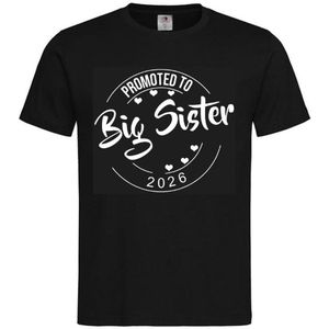Shirt Aankondiging zwangerschap Promoted to Big Sister 2026 | korte mouw | Zwart/wit | maat 110/116 zwangerschap aankondiging bekendmaking Baby big sis sister Grote Zus