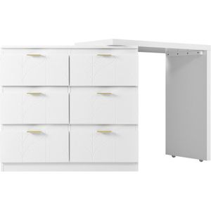 Kaptafel met bijzettafel Kantoortafel met 6 lades Wit Draaibaar tafelblad (180°)