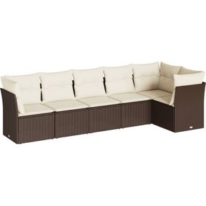 vidaXL - 6-delige - Loungeset - met - kussens - poly - rattan - bruin