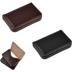 2 stuks leren visitekaartjeshouder, visitekaartjeshouder met magnetische zuignap, kan verschillende kaarten bevatten, 6,3X10,2cm (zwart, bruin)